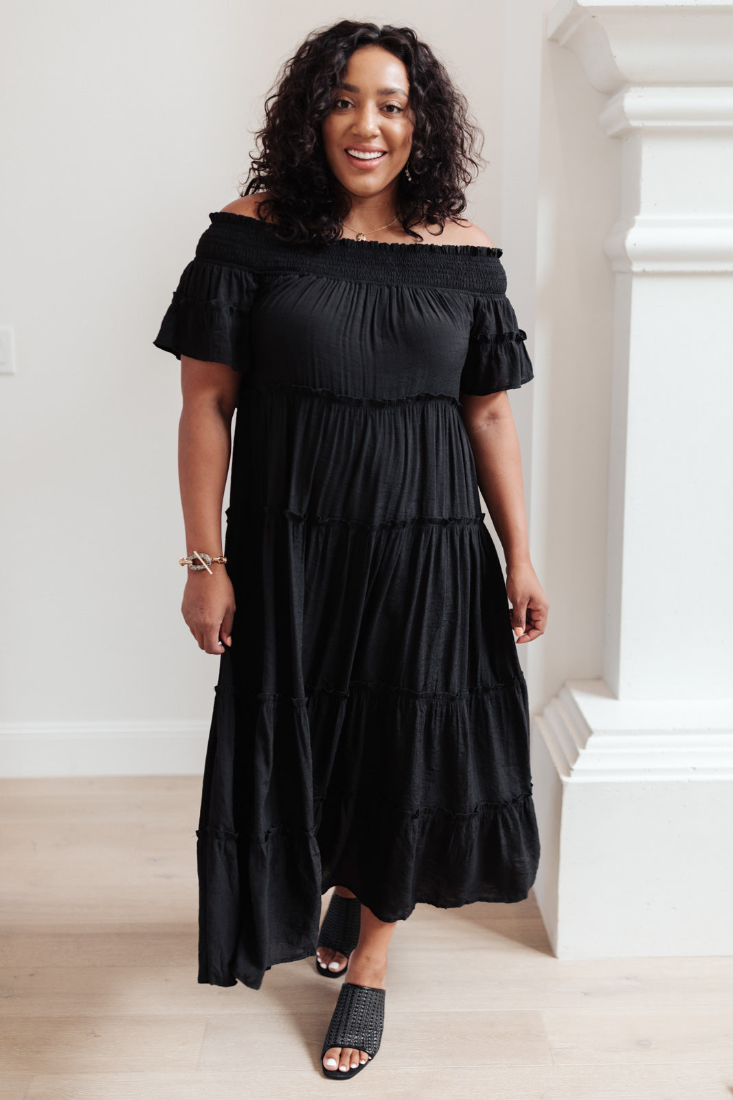 Olivia Tiered Maxi Dress in Black