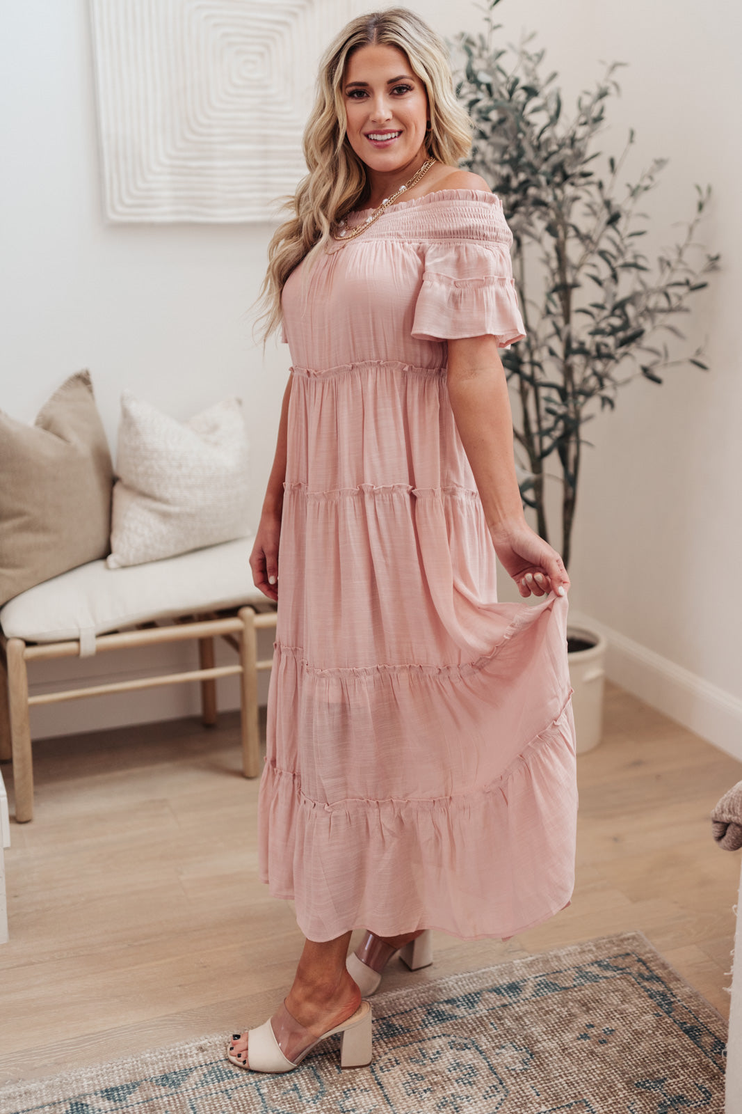 Olivia Tiered Maxi Dress in Pink