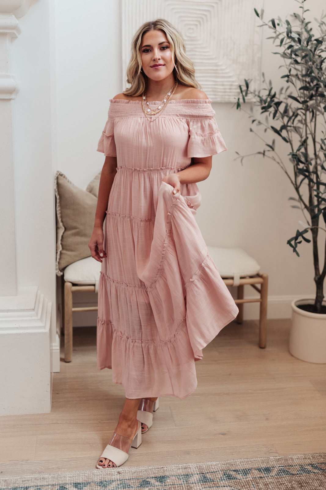 Olivia Tiered Maxi Dress in Pink