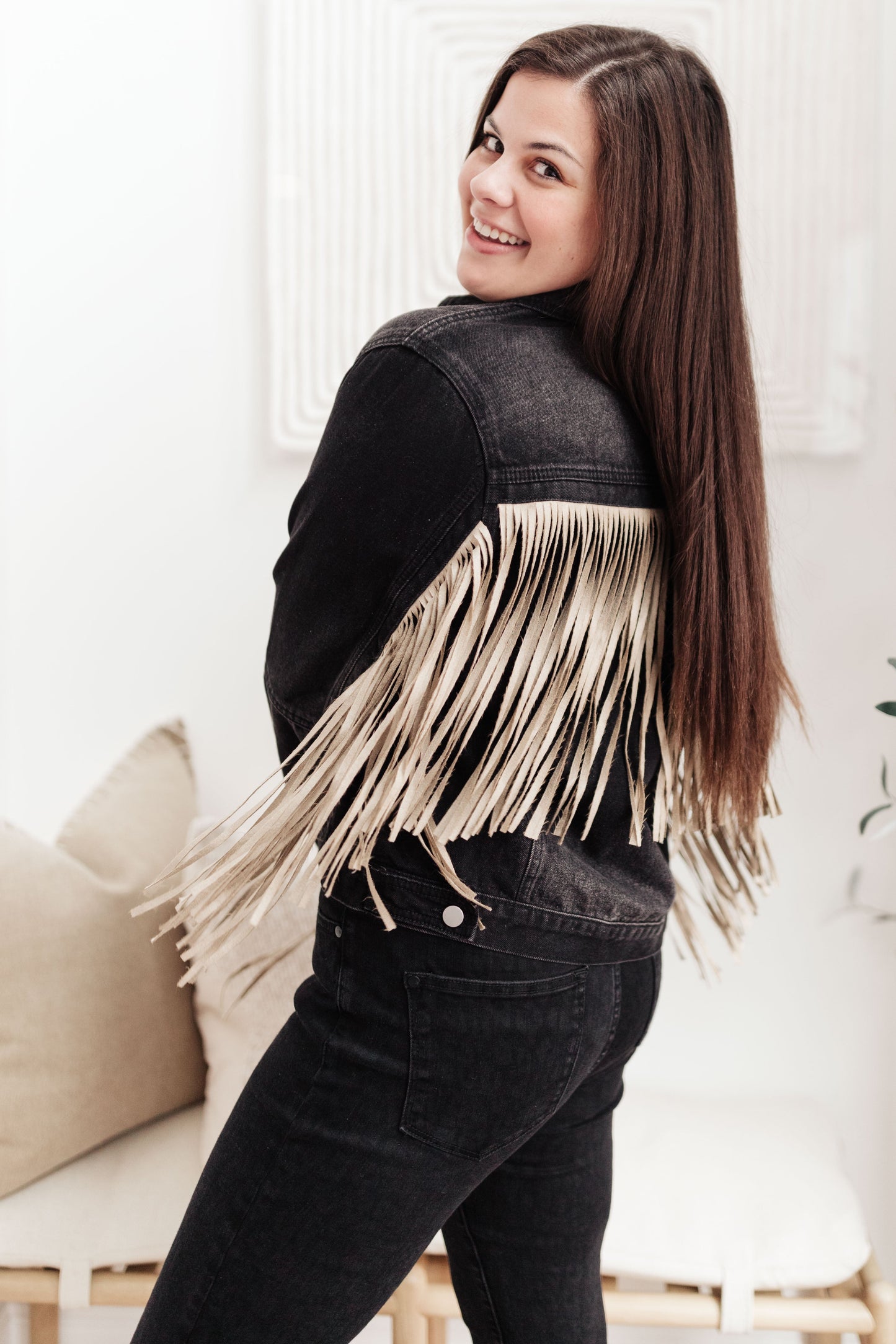 On The Fringe Jacket in Ash Black