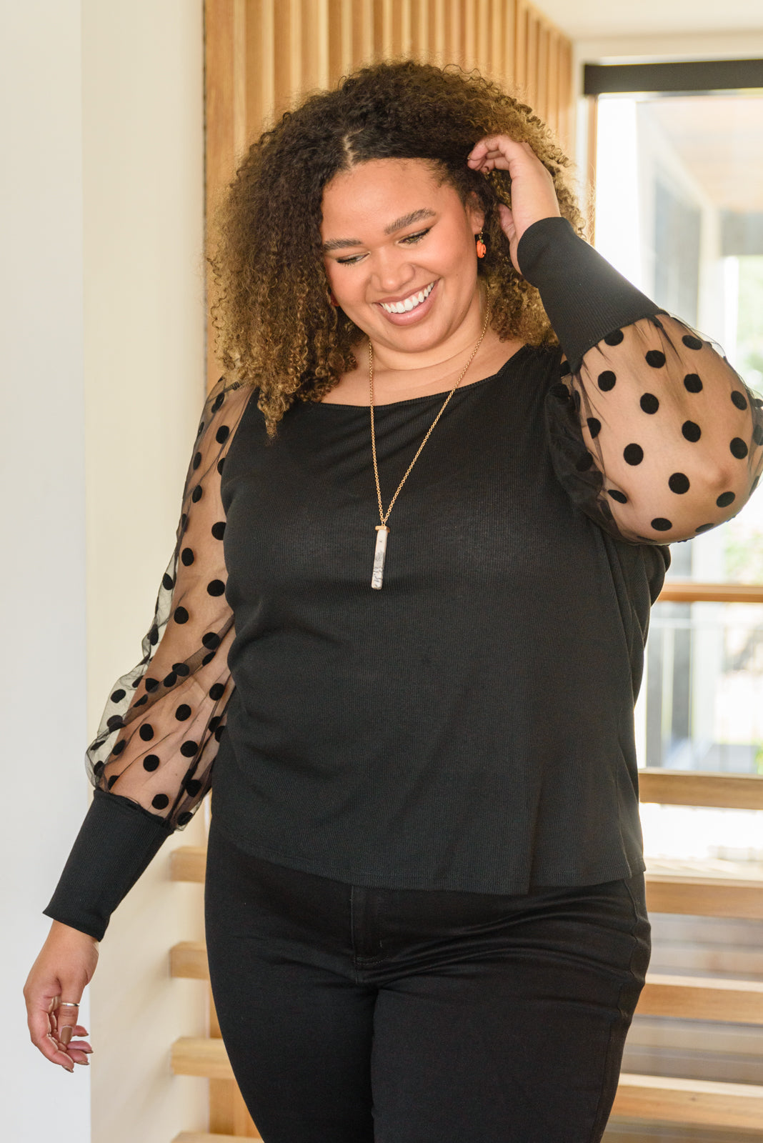 Perk Up Sheer Polka Dot Long Sleeve