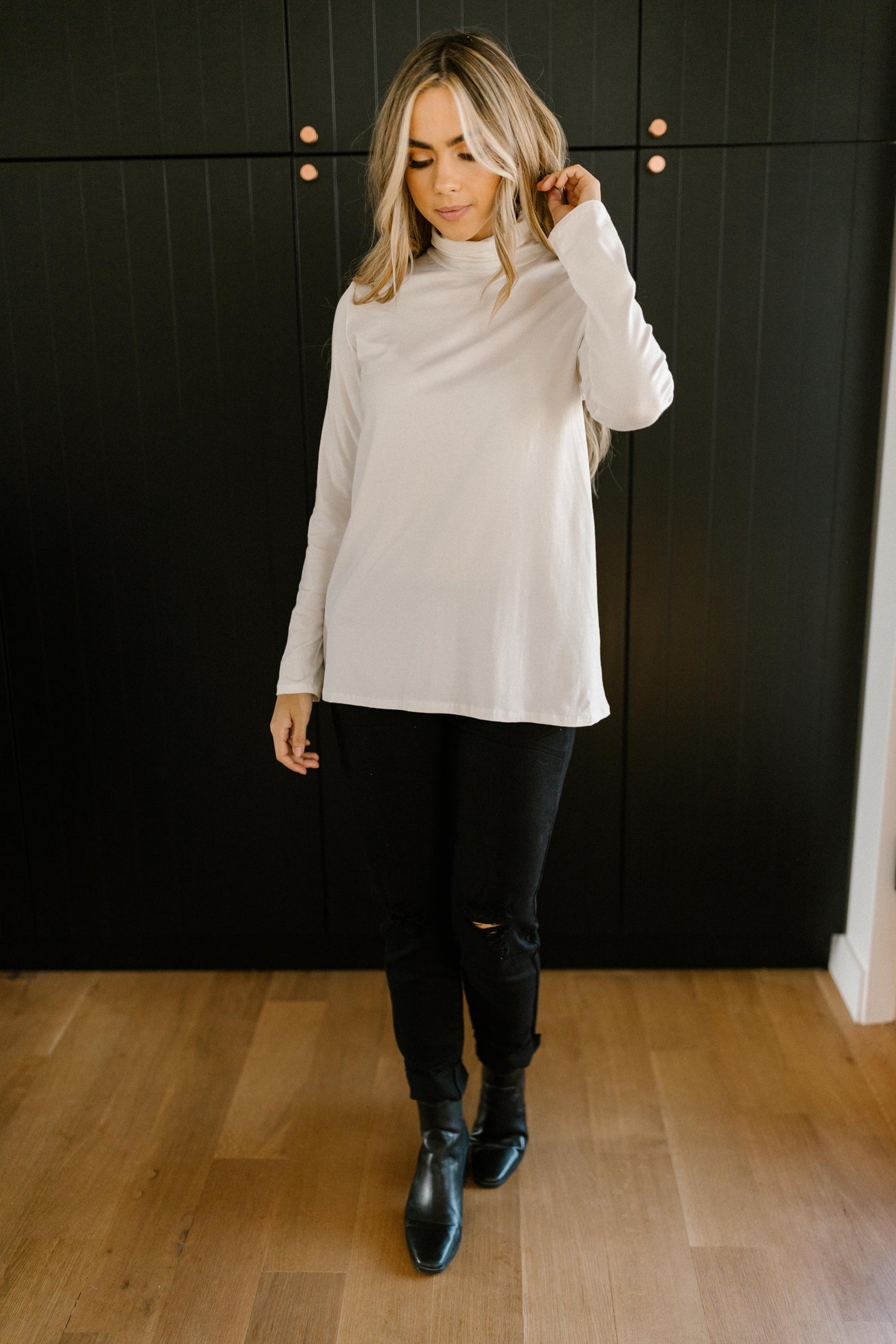 Plain Jane Turtle Neck Top in White