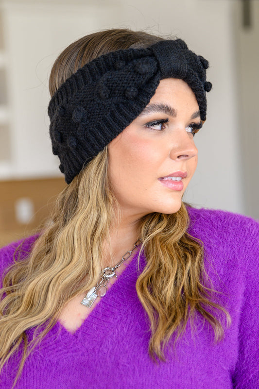 Pom Knit Headwrap In Black