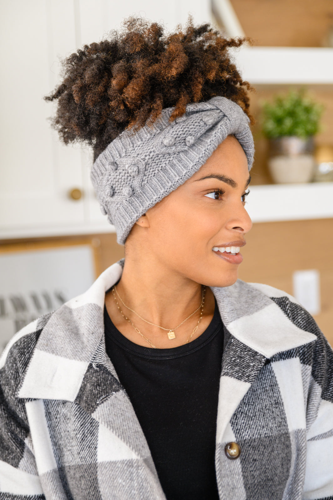 Pom Knit Headwrap In Gray