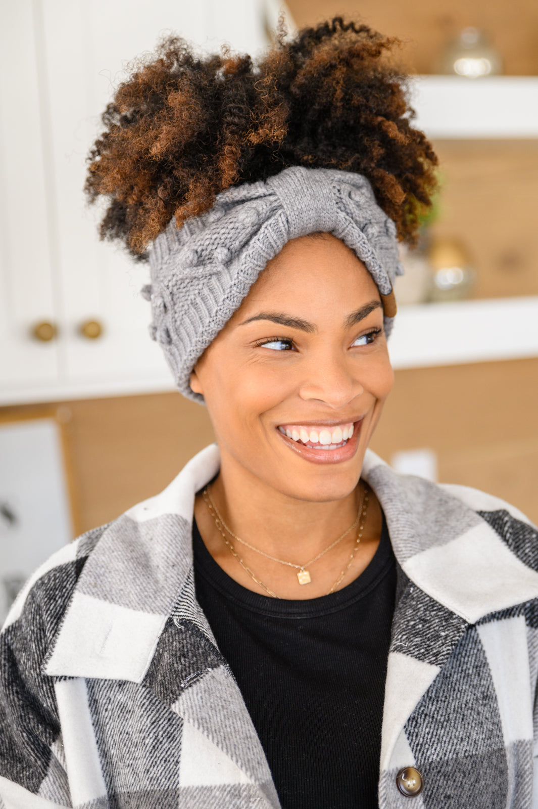 Pom Knit Headwrap In Gray