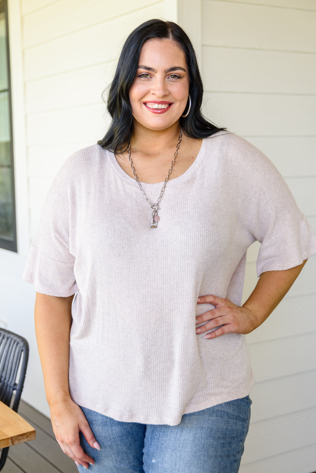 Relax Your Mind Ribbed Tee In Blush