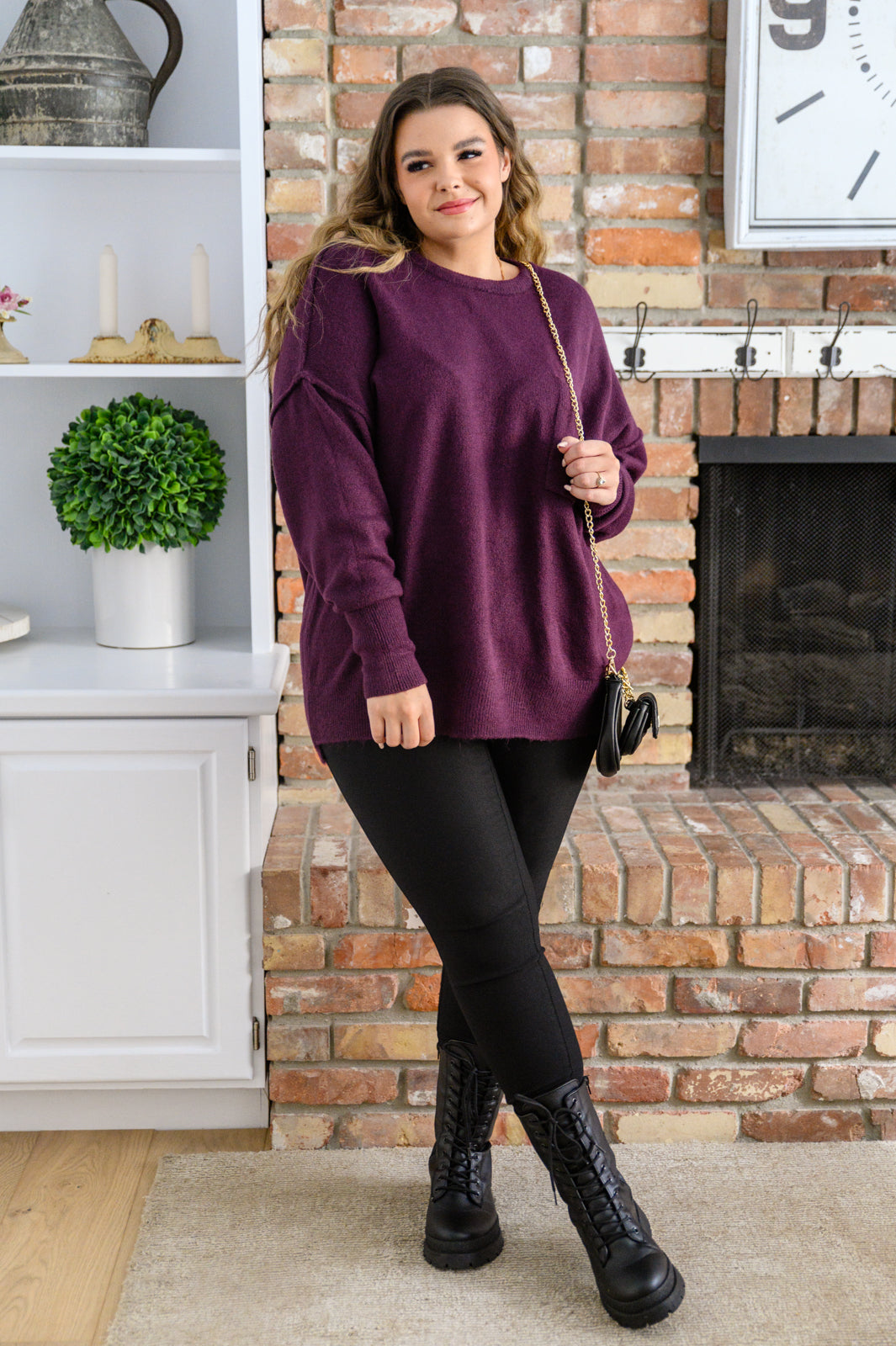 Right Direction Pocket Sweater In Dark Plum