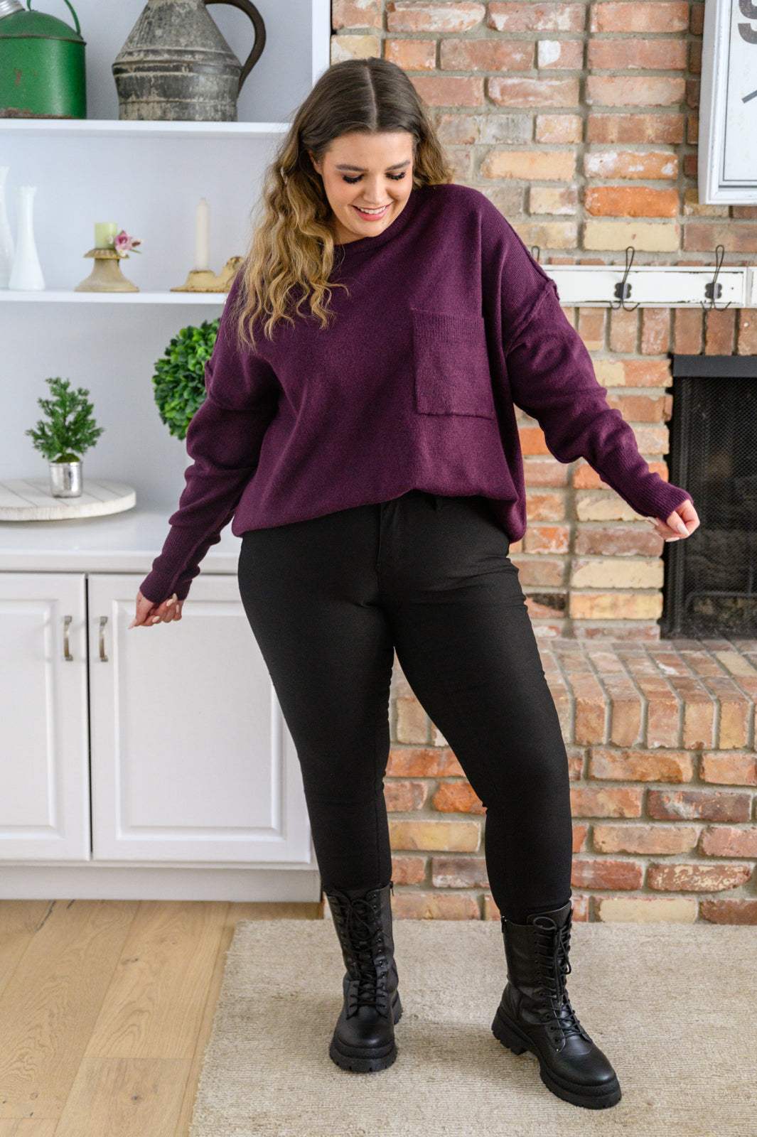 Right Direction Pocket Sweater In Dark Plum