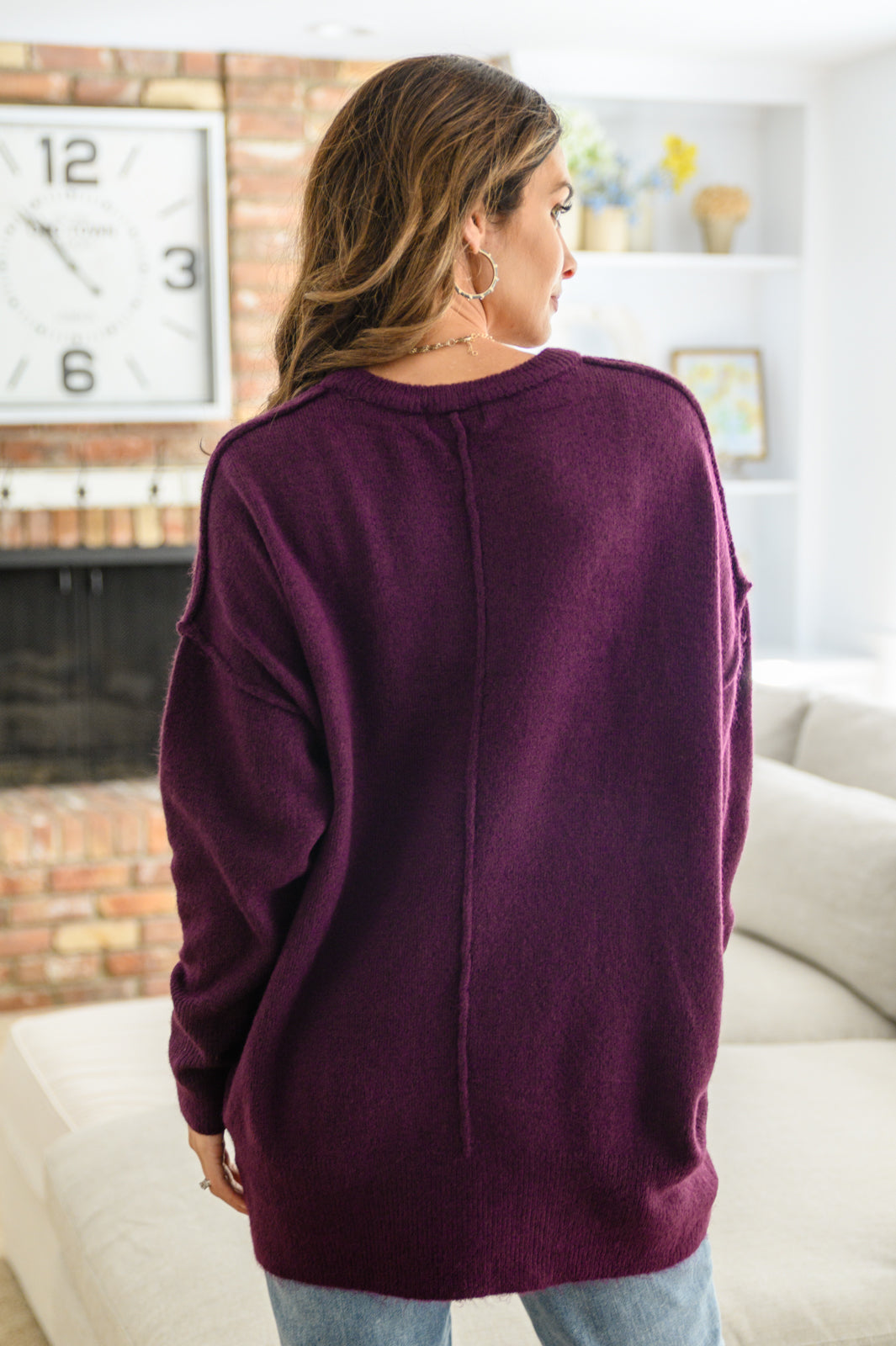 Right Direction Pocket Sweater In Dark Plum