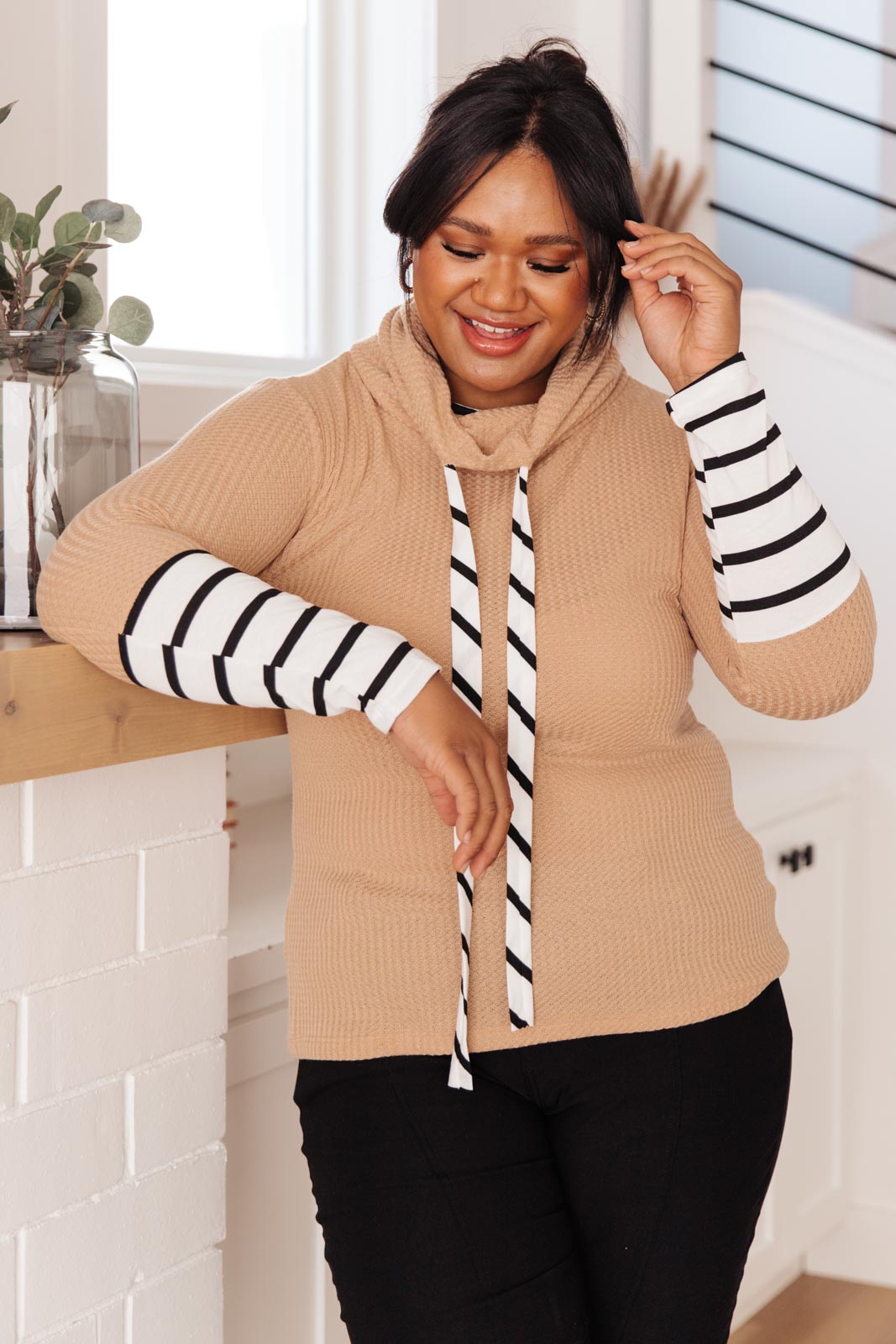 Secret Stripes Cowl Neck Top