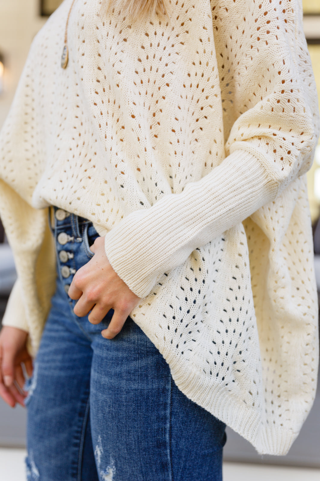 Seeing Patterns Loose Fit Knit Sweater In Cream