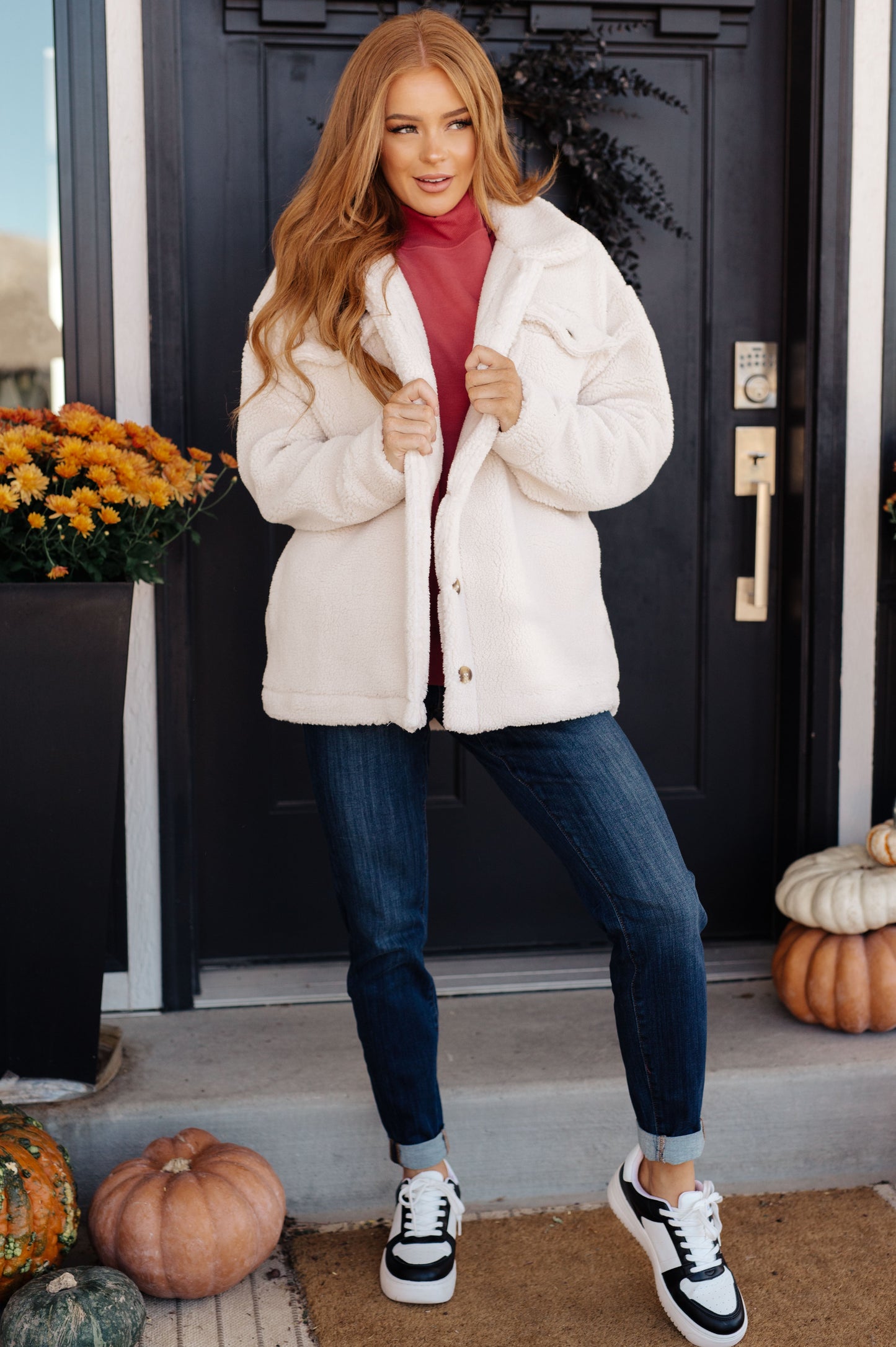 Shrouded in Sherpa Coat in White