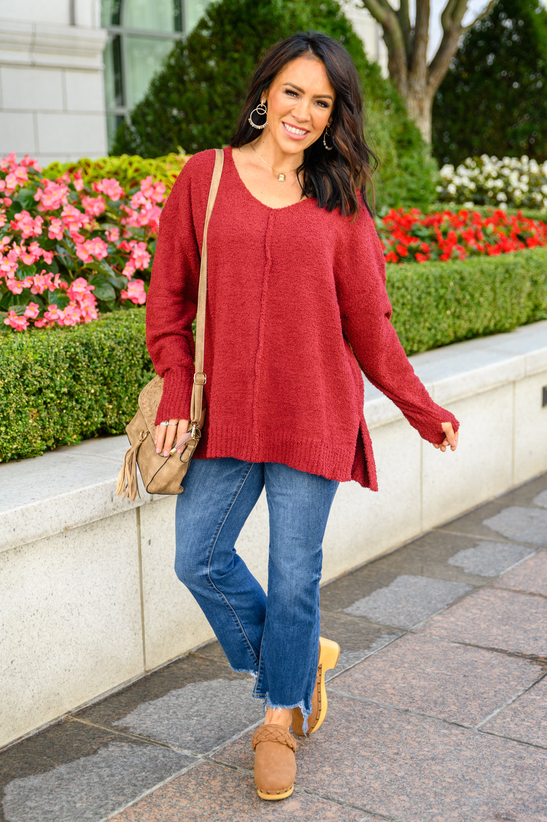 Start Of Something New V Neck Sweater In Burgundy