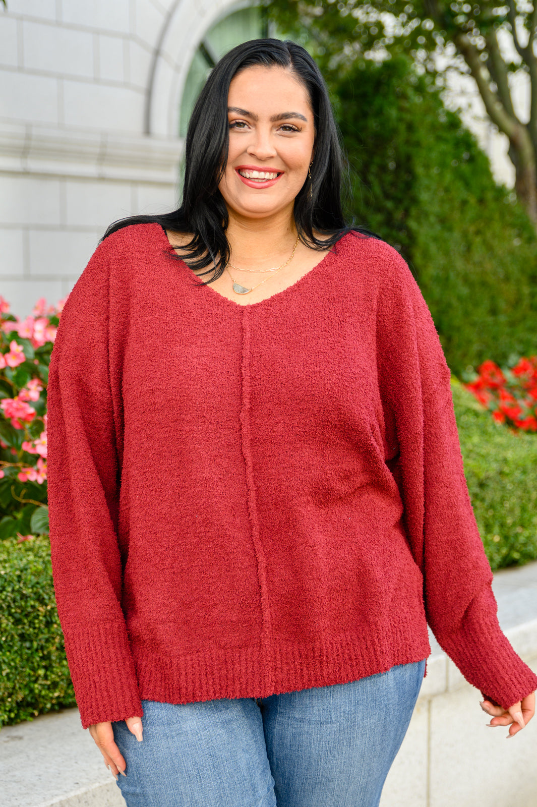 Start Of Something New V Neck Sweater In Burgundy