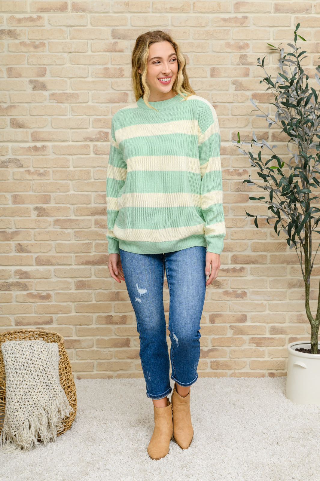 Striped Top In Sage