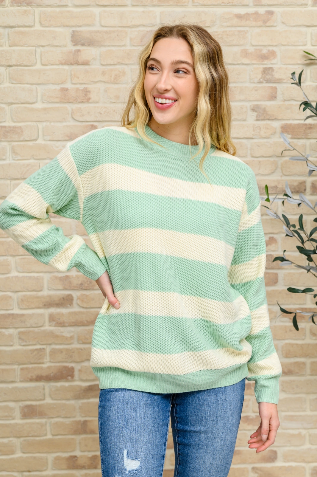 Striped Top In Sage