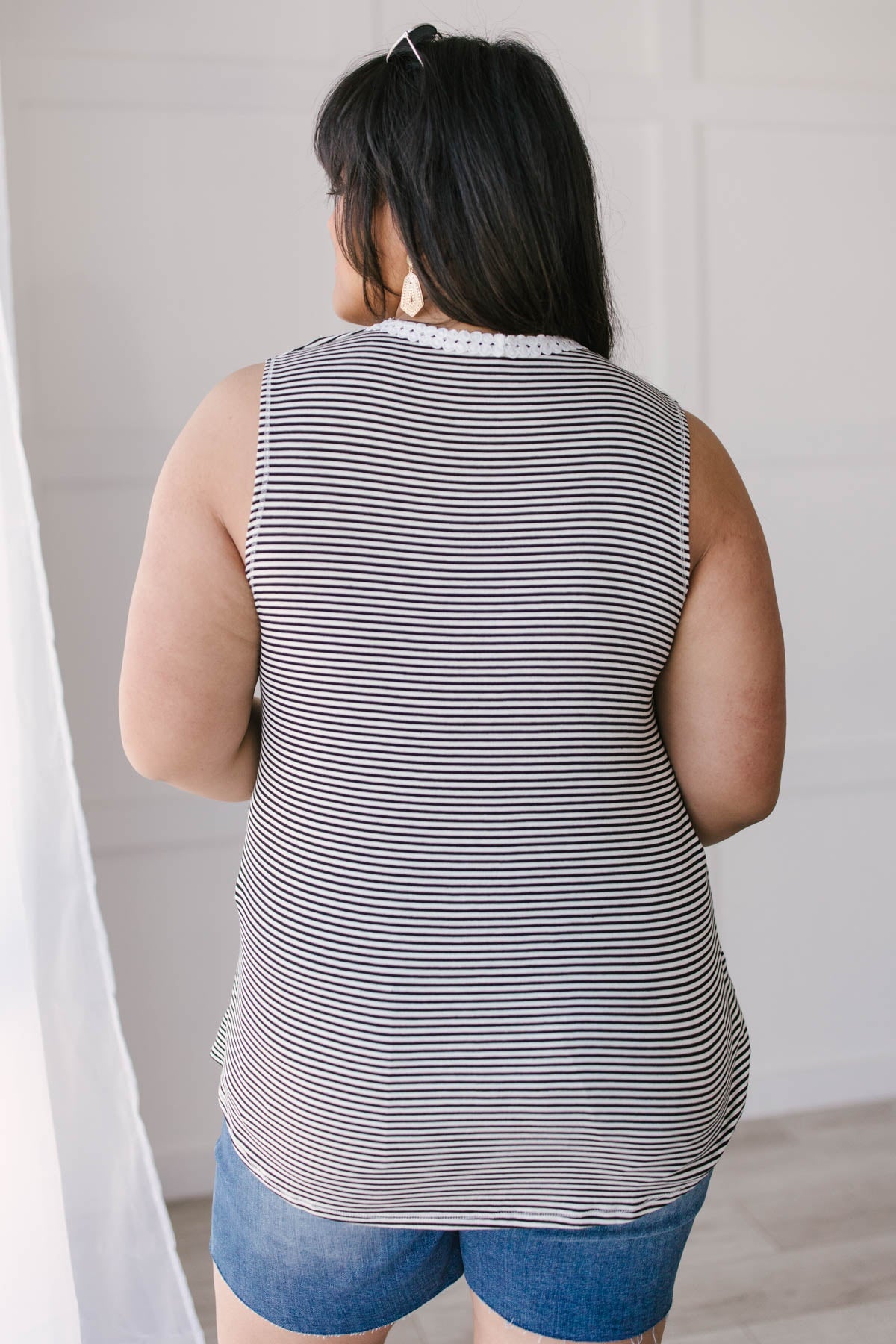 Stripes N Lace Top In Black