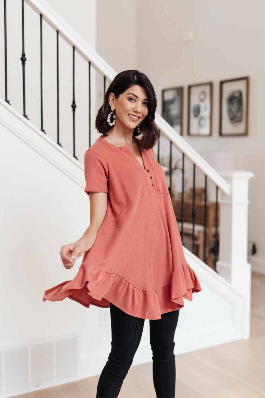 Sweet Breeze Tunic Dress in Rust