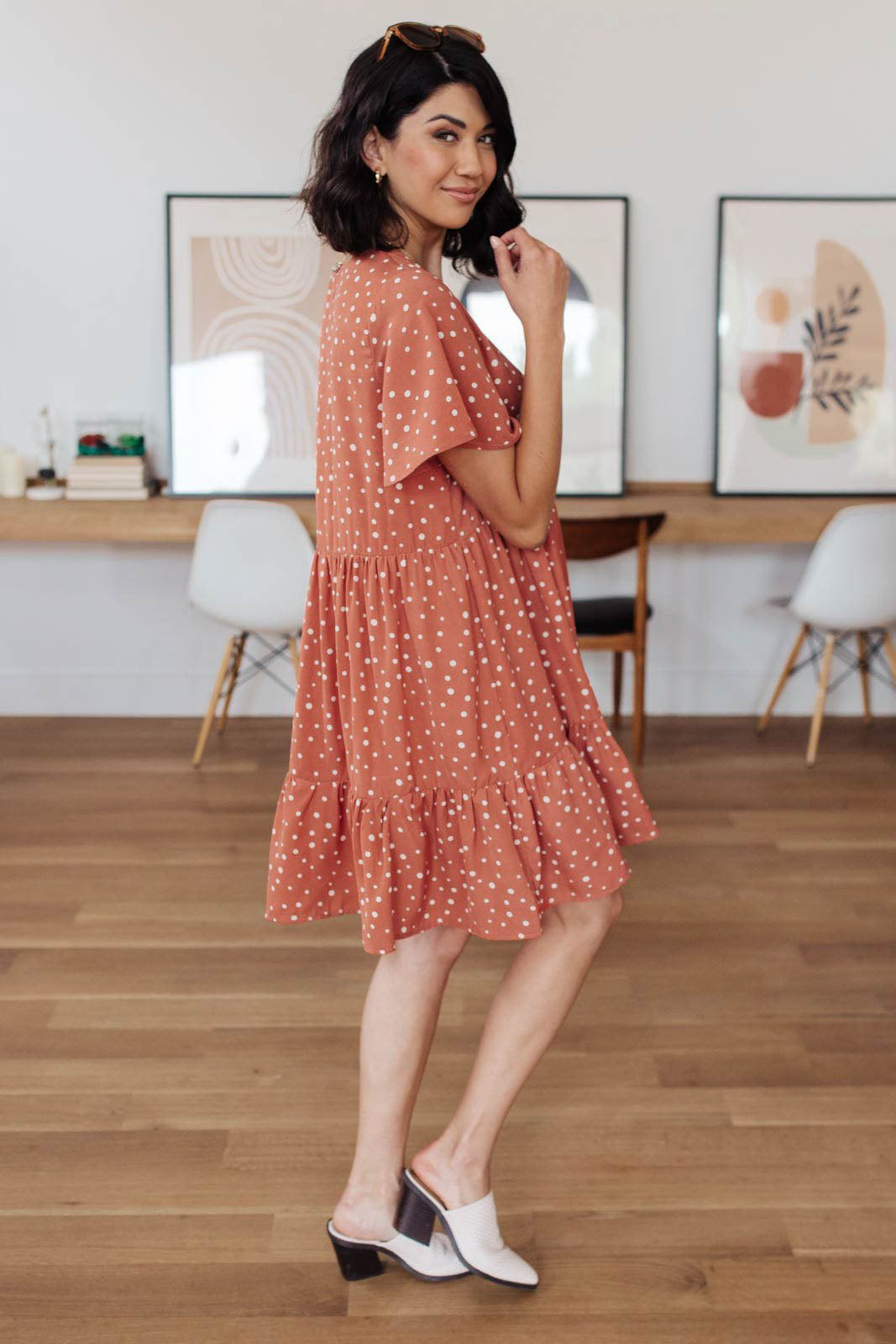 Sweet Dots Dress in Brick