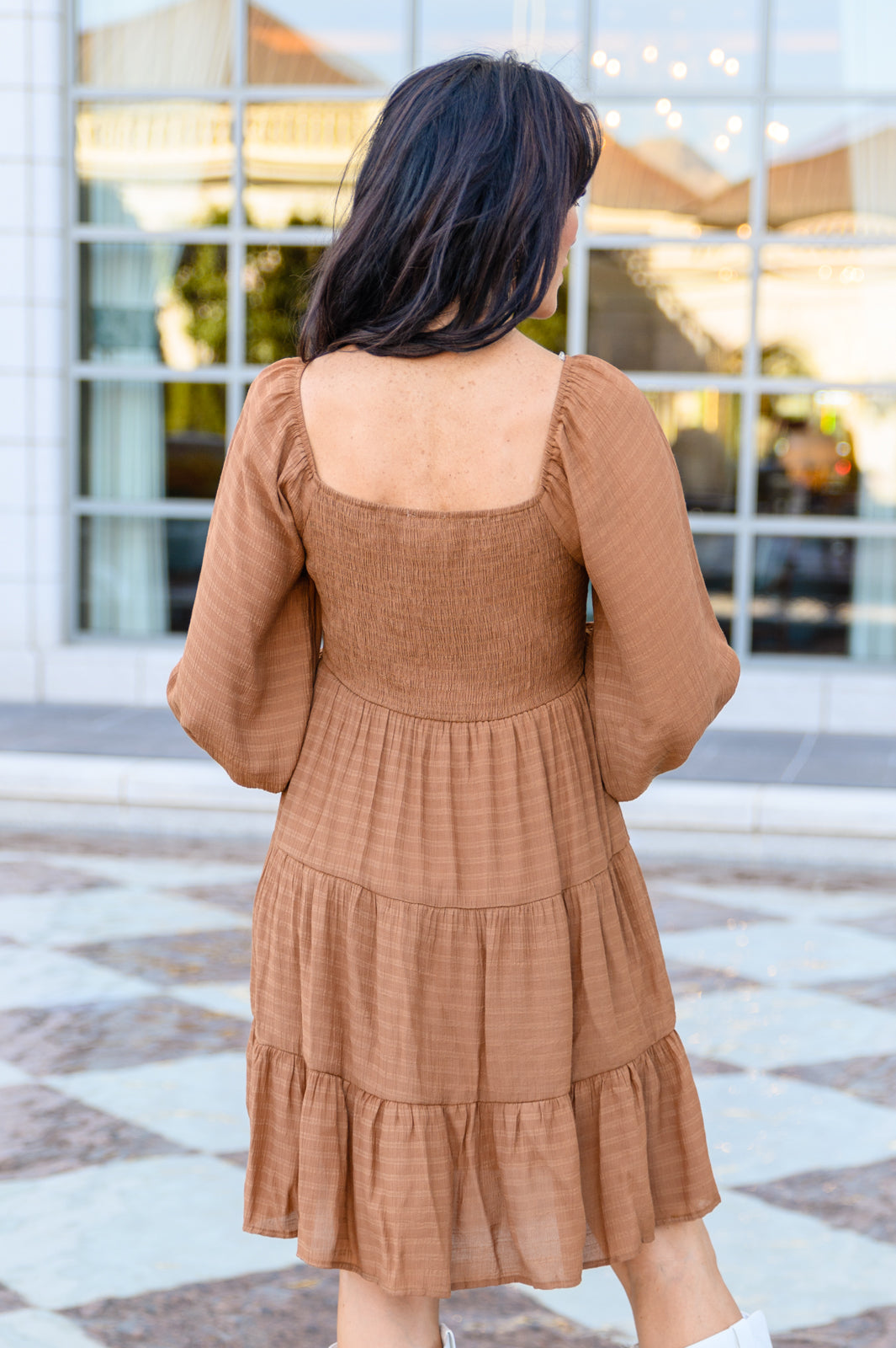 Sweetest Soul Tiered Knee Length Dress In Camel