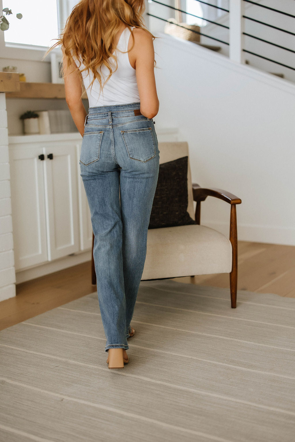 Tandy High Waist Slit Hem Straight Jeans