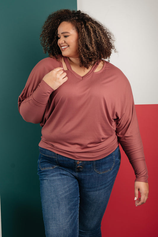 The Lillian Cut-Out Neckline Top in Rust