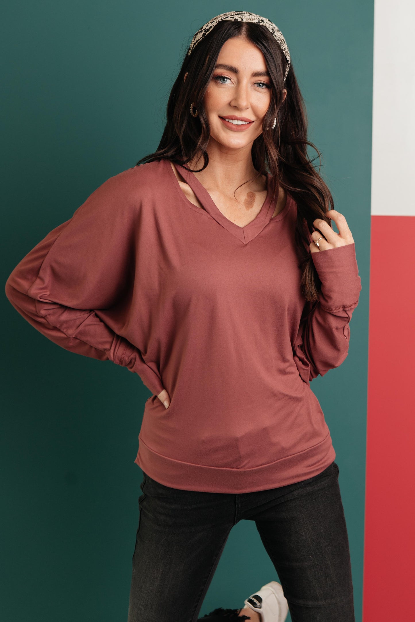 The Lillian Cut-Out Neckline Top in Rust