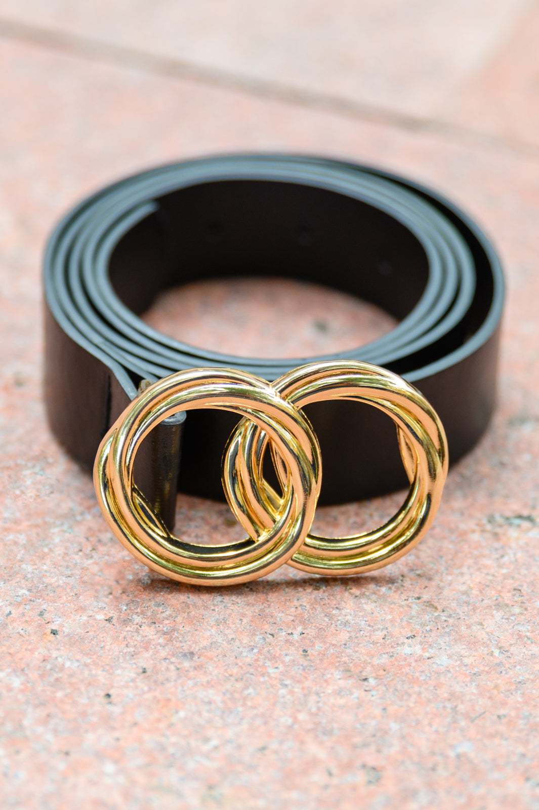 Twist Double Circle Buckle Belt In Black