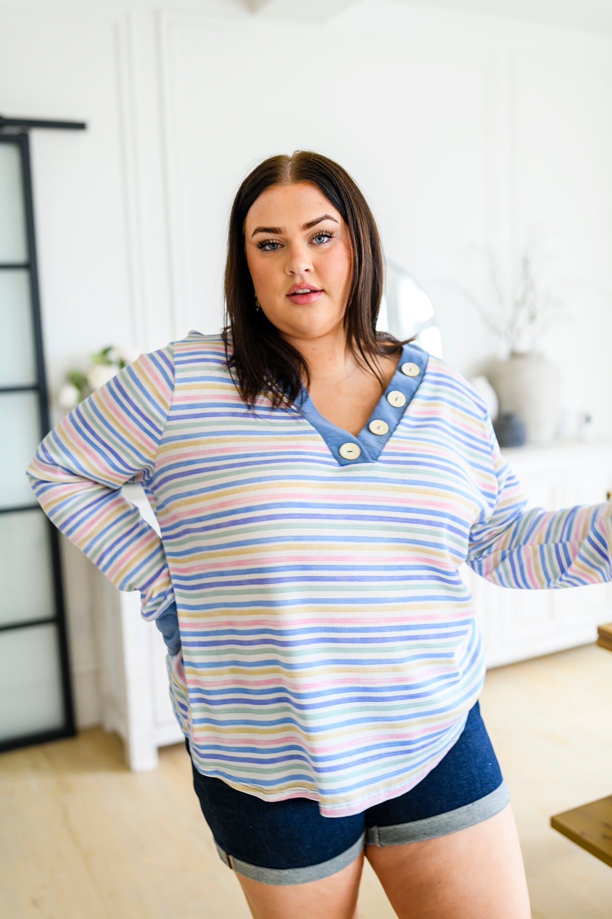 Untroubled Striped Long Sleeve Top