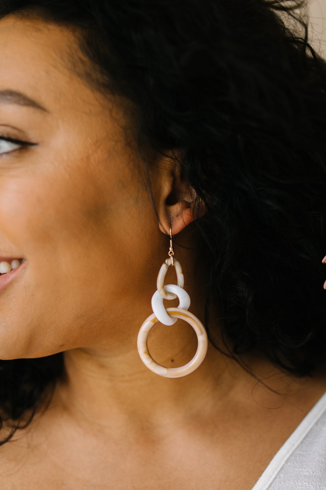 White Marble Hoop Earrings